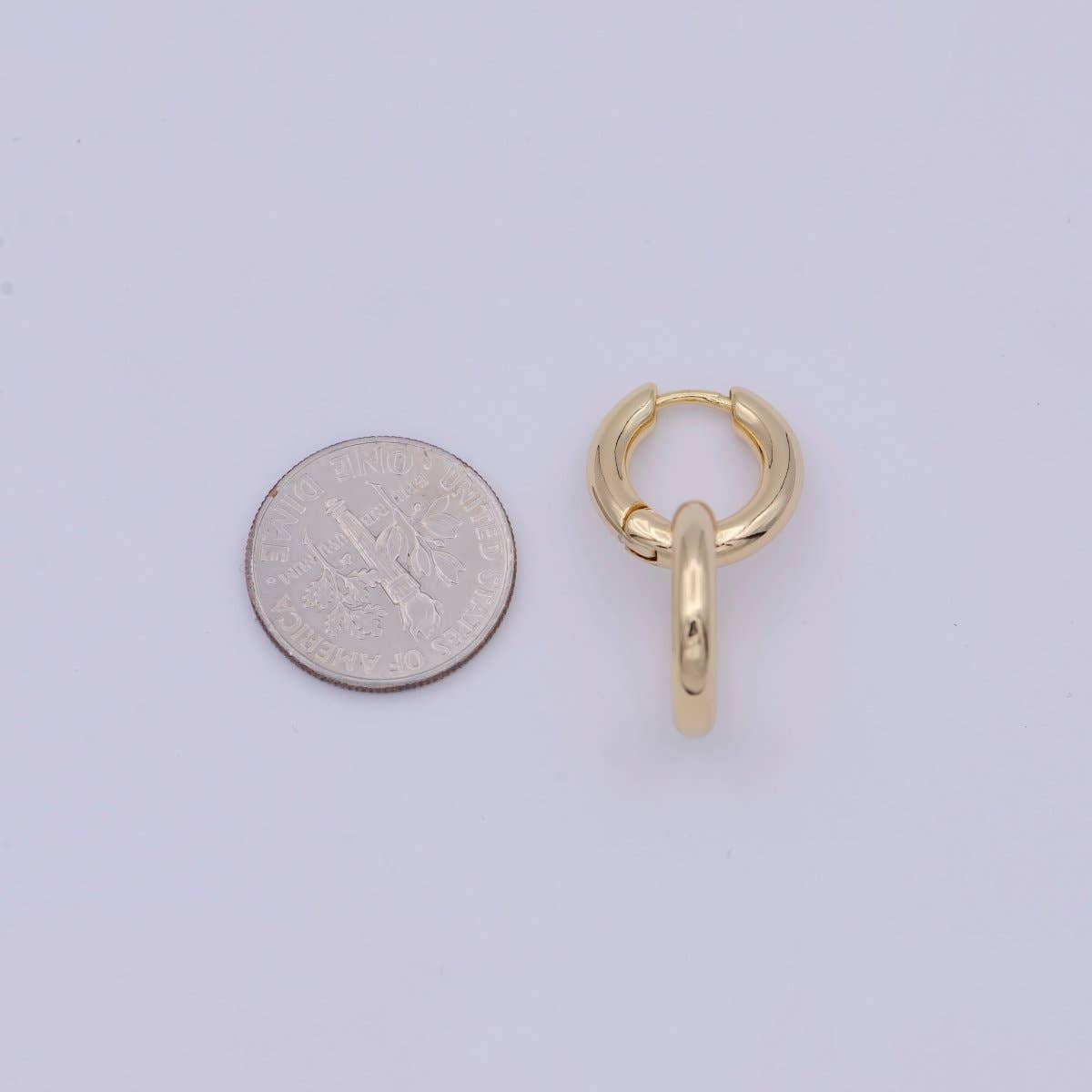 Dainty Intertwined Huggie Earrings with Round Dangle Charm Drop | AD-085