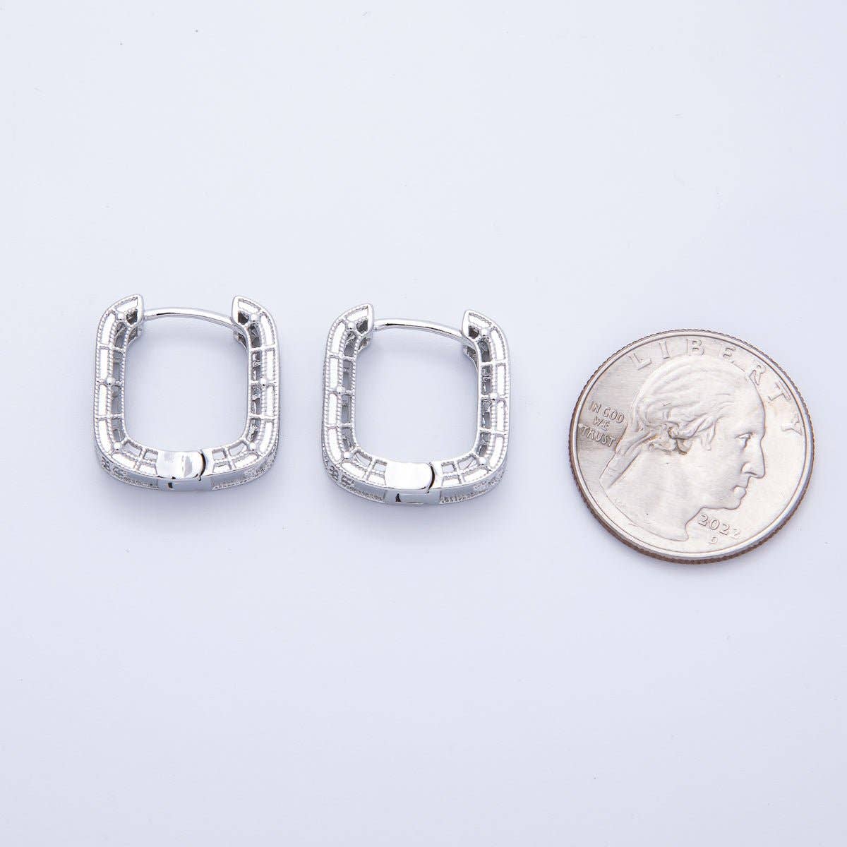 14K Gold Filled 19.5mm Flower CZ Square Hoop Earrings in Gold & Silver | Earr-00017 Earr-00018