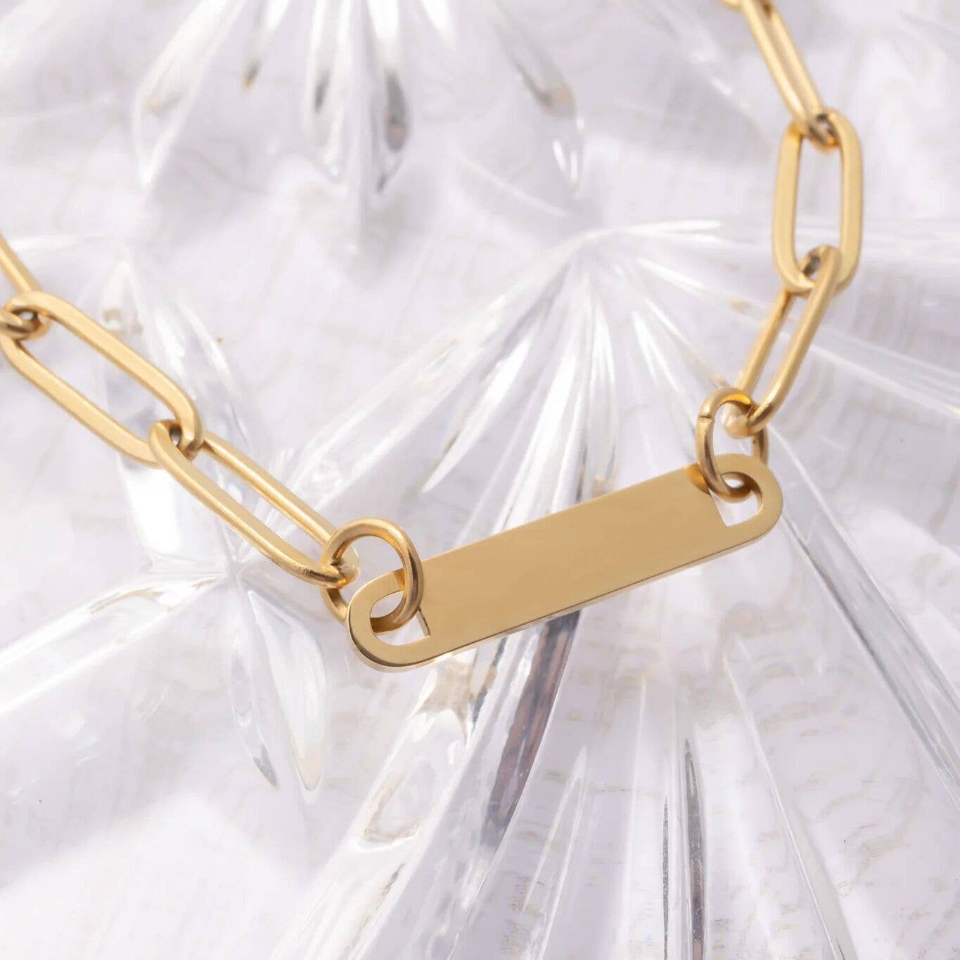 14K Gold Filled PLUS™ Engravable Paperclip Bar Bracelet