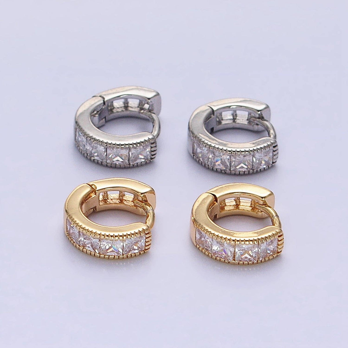 Gold Filled 9mm Clear Square CZ Cartilage Huggie Earrings