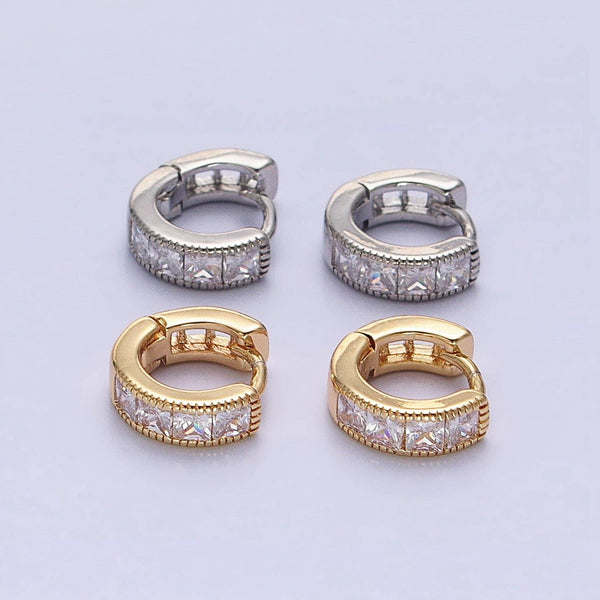 Gold Filled 9mm Clear Square CZ Cartilage Huggie Earrings