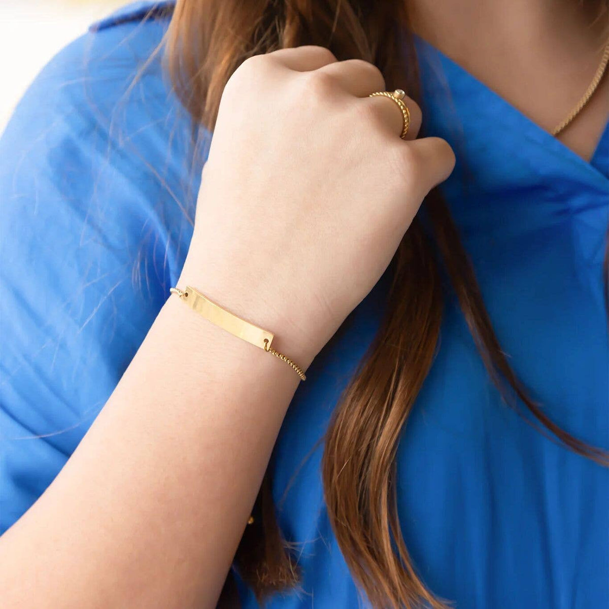 14K Gold Filled PLUS™ Adjustable Curved Blank Bar Bracelet