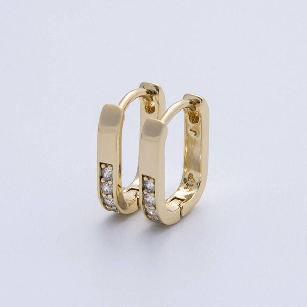 14K Gold Filled 14mm Micro Paved CZ Oblong Hoop Earrings | Earrings-00137