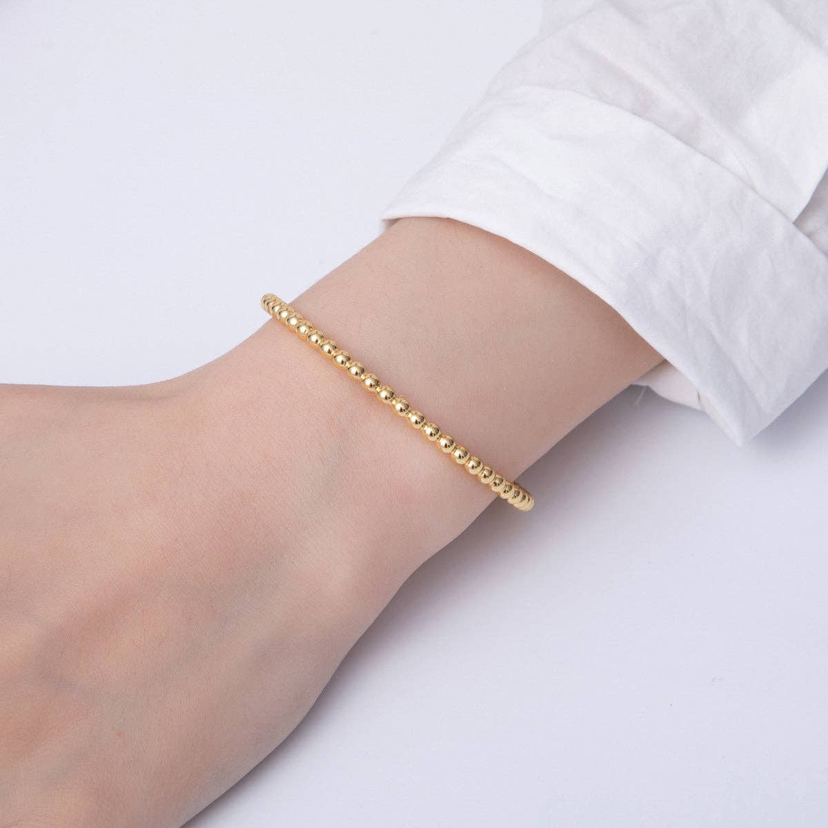 18K Gold Filled 3.5mm Round Beaded Bubble Cuff Bracelet | WA-3861