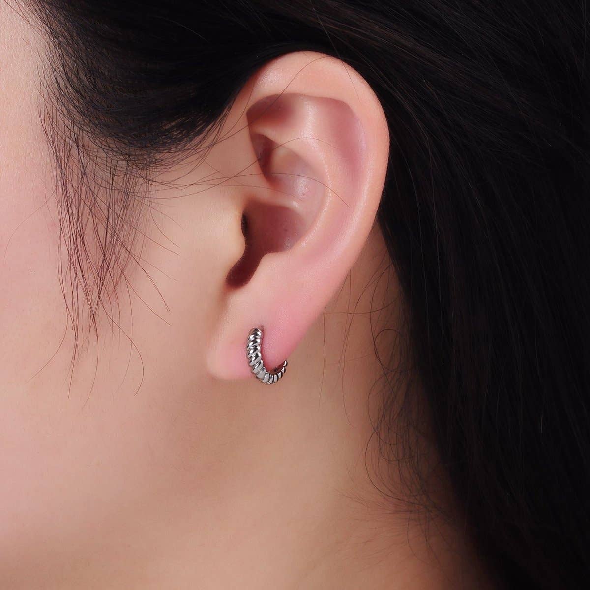 White Gold Filled 12mm Croissant Cartilage Minimalist Huggie Earrings | AB1269