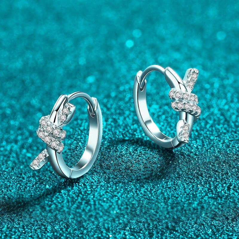 Moissanite Ribbon Knot Hoop Earrings in 925 Sterling Silver