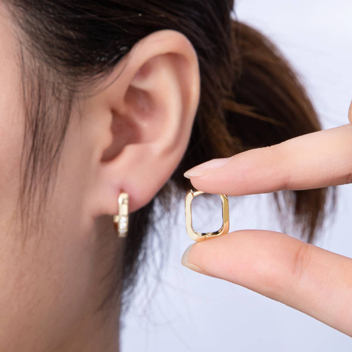 14K Gold Filled 14mm Micro Paved CZ Oblong Hoop Earrings | Earrings-00137