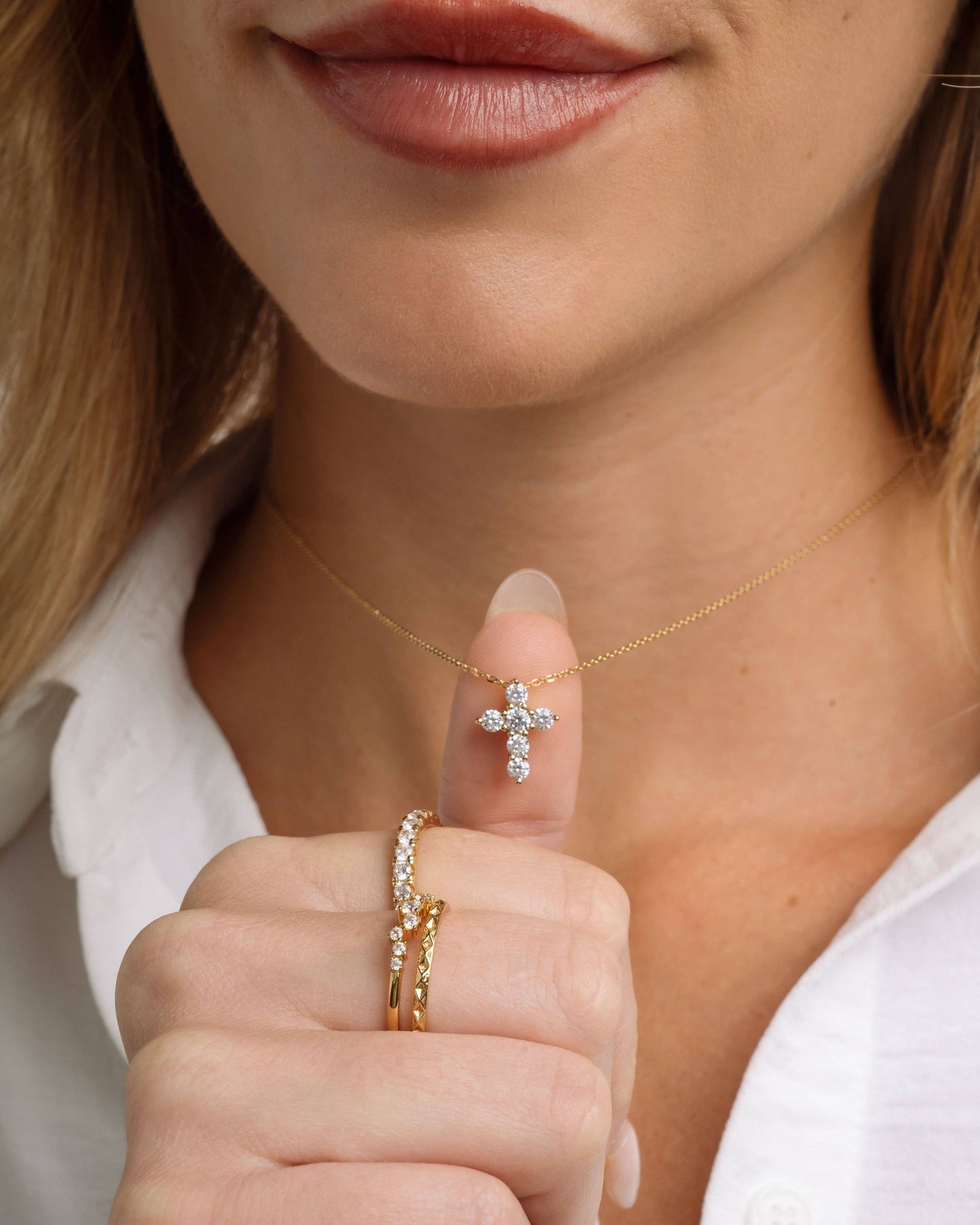Small Studded Cross Necklace