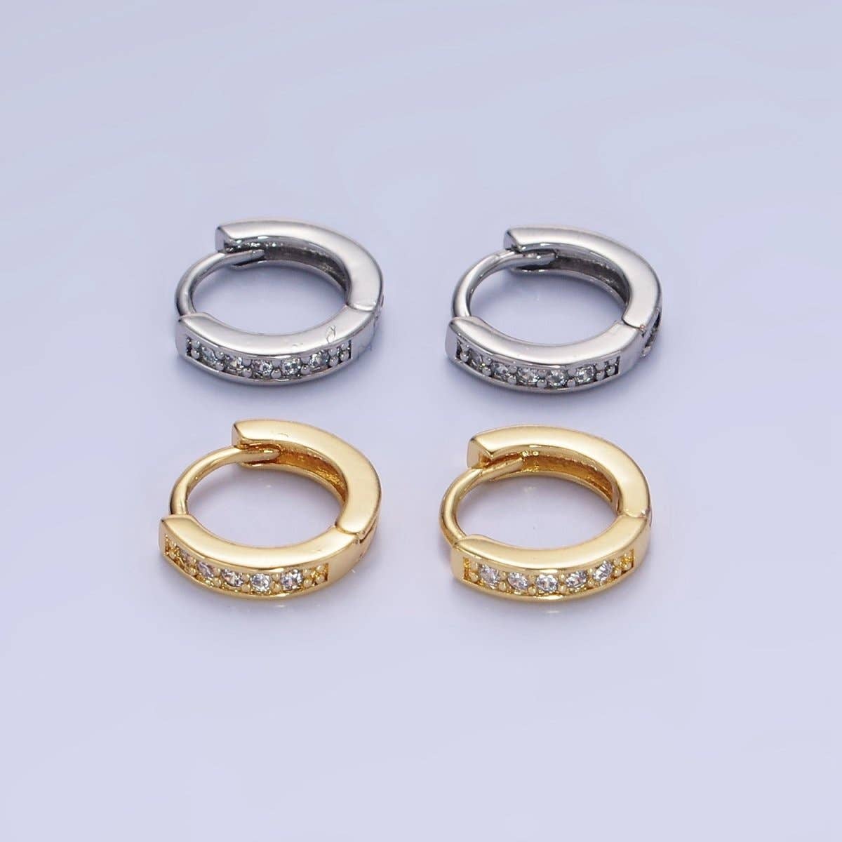 14K Gold Filled 10mm CZ Lined Cartilage Huggie Earrings in Gold & Silver | AB1346 AB1347