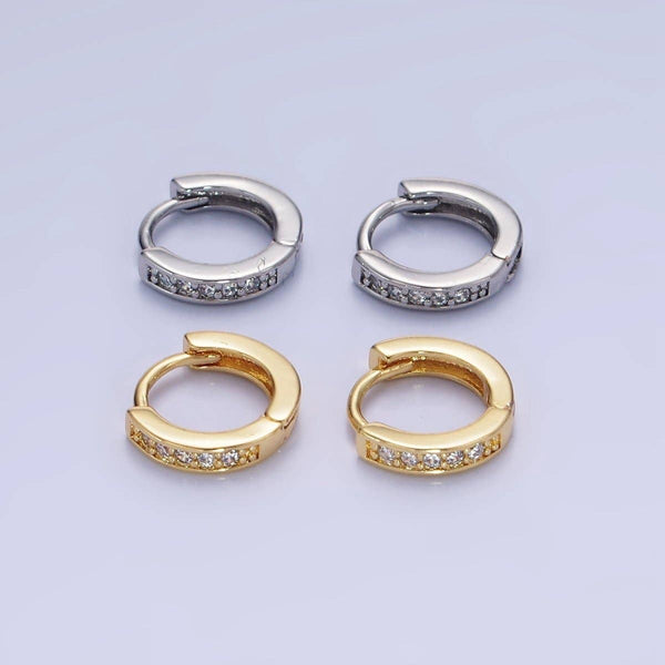 14K Gold Filled 10mm CZ Lined Cartilage Huggie Earrings in Gold & Silver | AB1346 AB1347