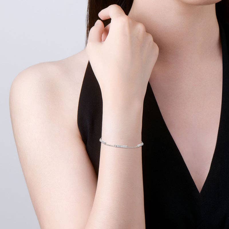 Three Bar Moissanite Chain Bracelet in 925 Sterling Silver