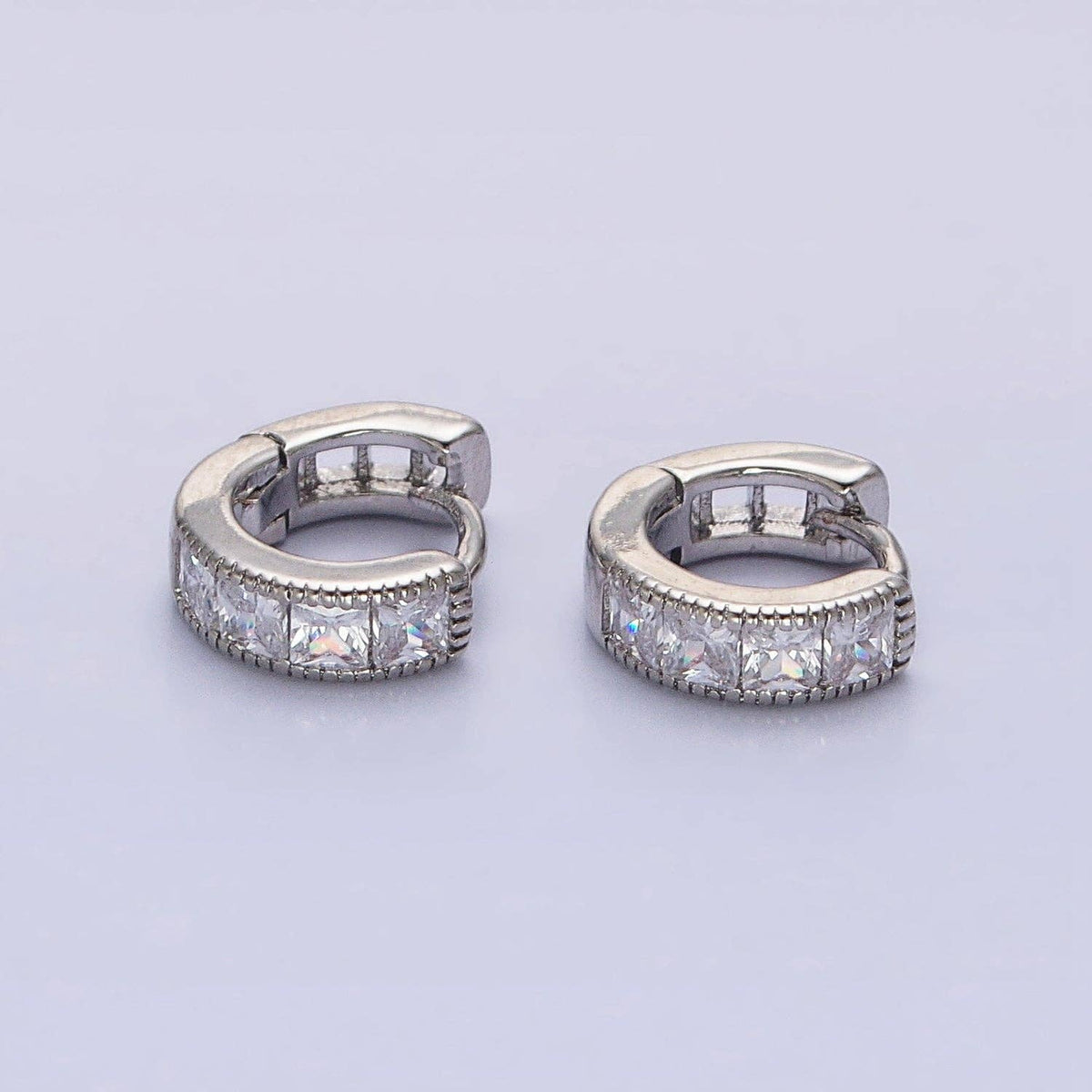 Gold Filled 9mm Clear Square CZ Cartilage Huggie Earrings