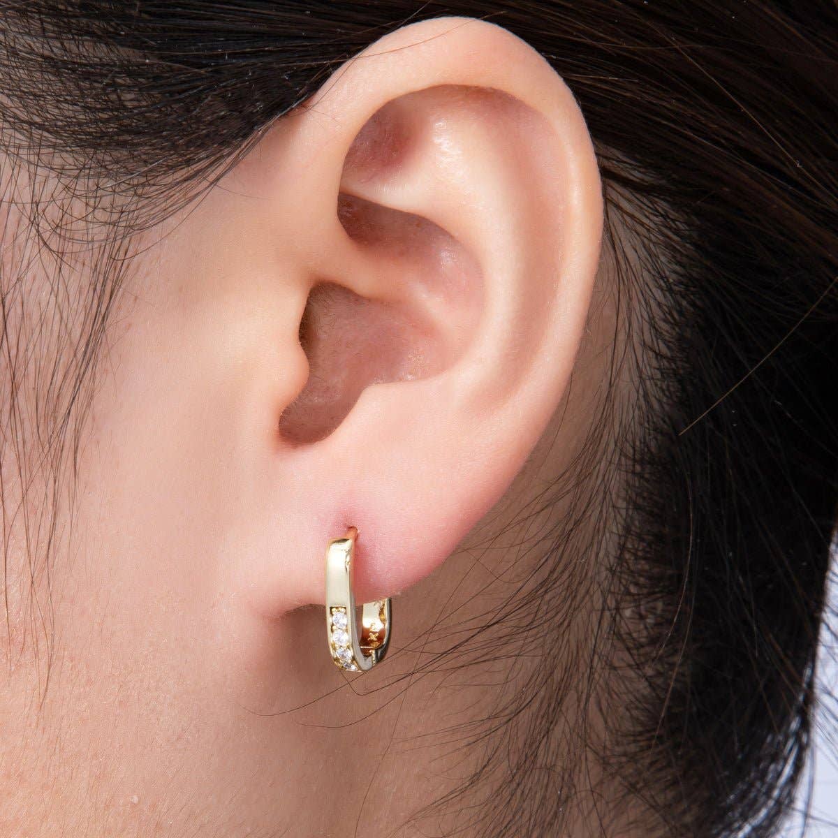 14K Gold Filled 14mm Micro Paved CZ Oblong Hoop Earrings | Earrings-00137