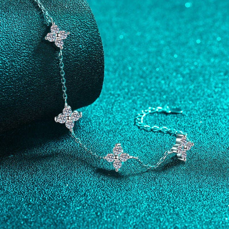 Moissanite Four Leaf Clover Bracelet in 925 Sterling Silver