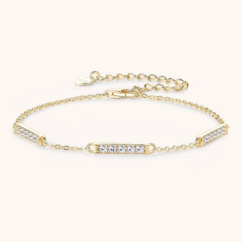 Three Bar Moissanite Chain Bracelet in 925 Sterling Silver