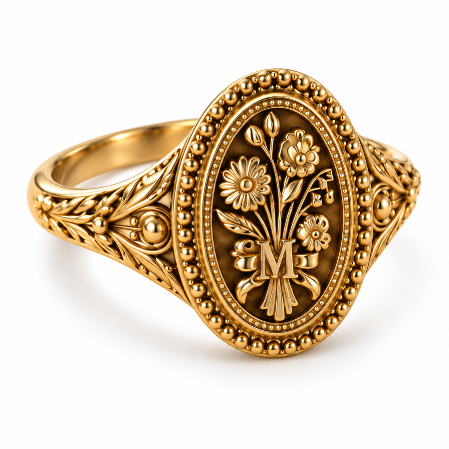 Little Women March Family Floral Signet Ring