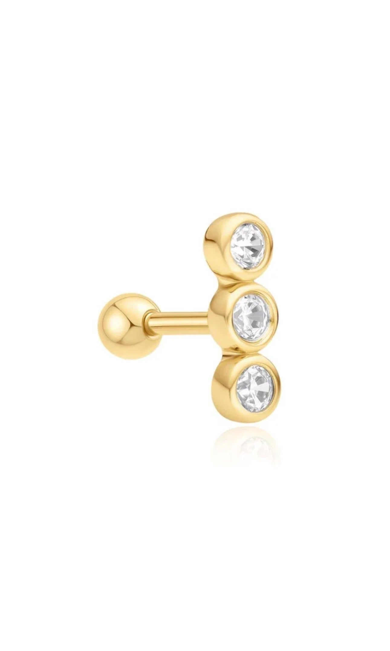 Triple Stone Bezel Barbell Single Earring