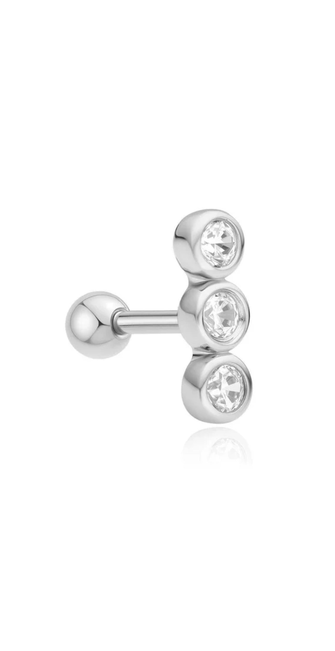 Triple Stone Bezel Barbell Single Earring