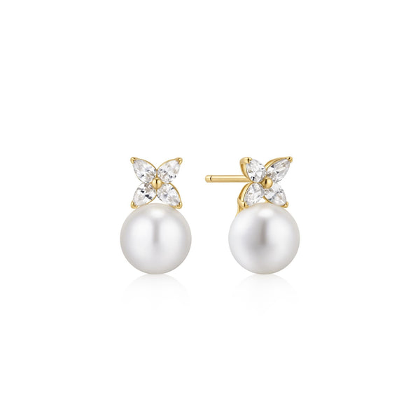 Shell Pearl & Lucky Clover Stud Earrings