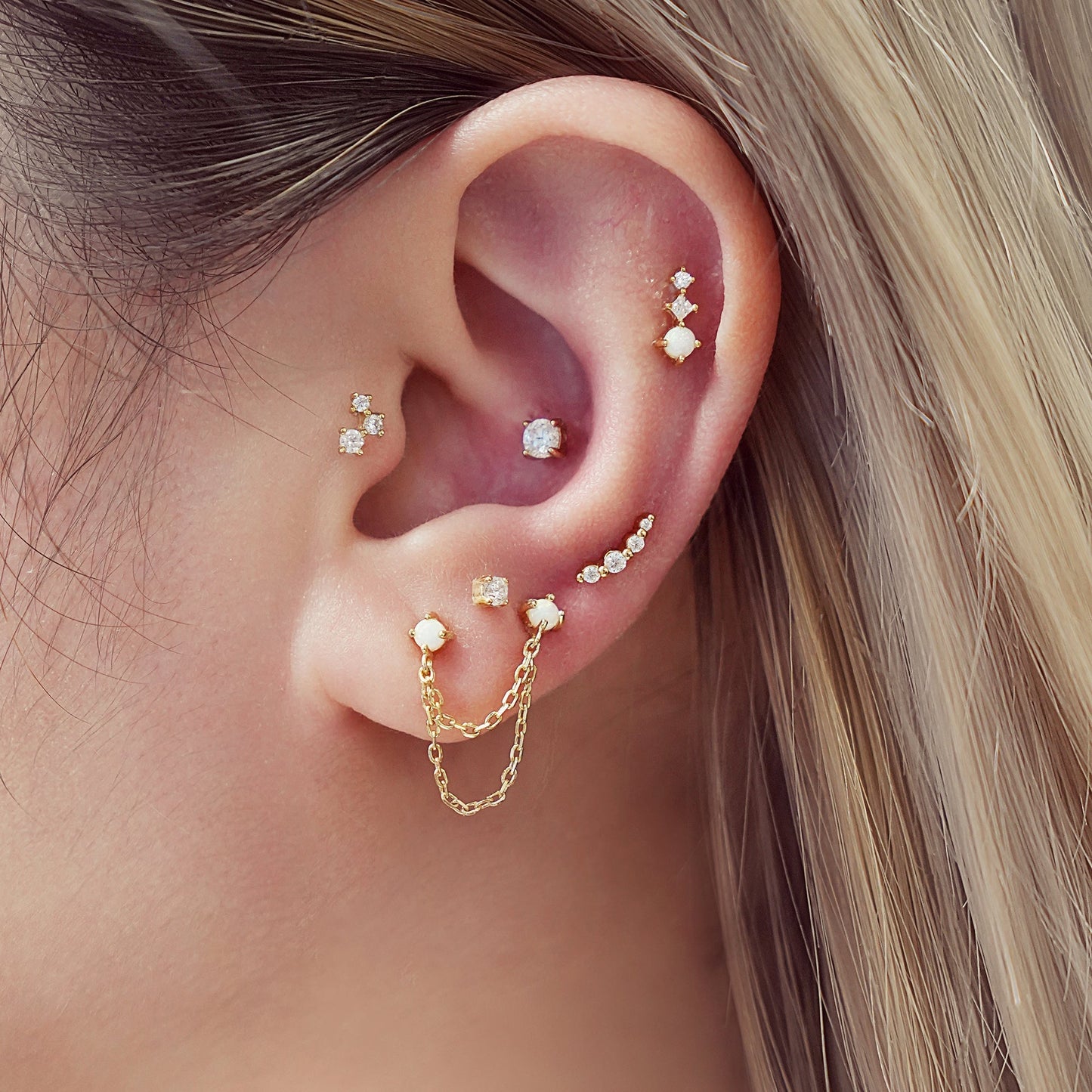 Bezel Beaded Stone Stud Earrings