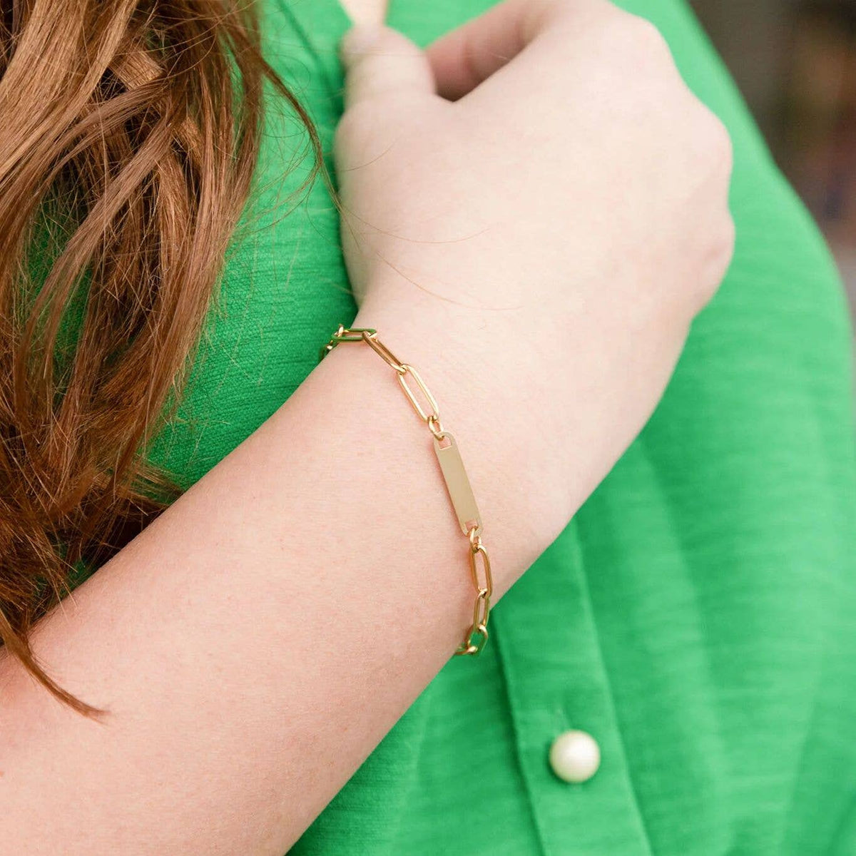 14K Gold Filled PLUS™ Engravable Paperclip Bar Bracelet
