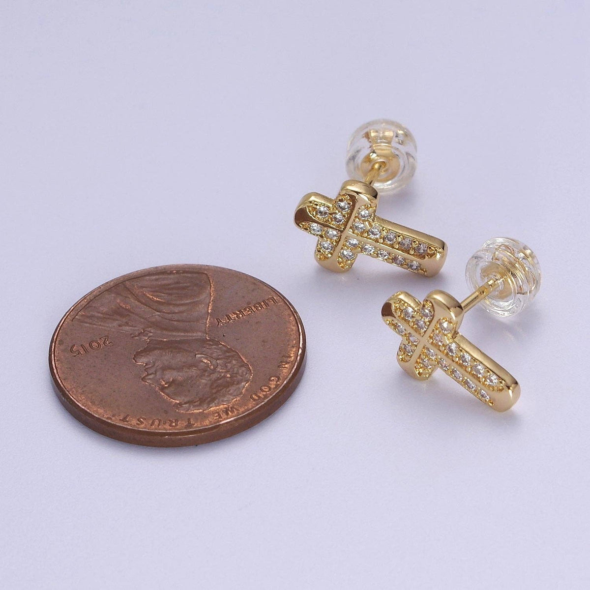 18K Gold Filled CZ Cross Stud Earring V097