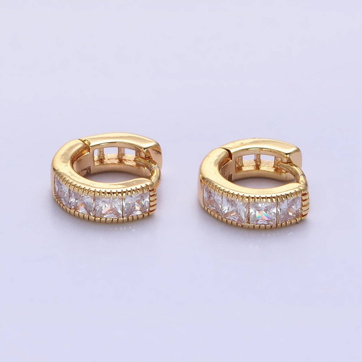 Gold Filled 9mm Clear Square CZ Cartilage Huggie Earrings