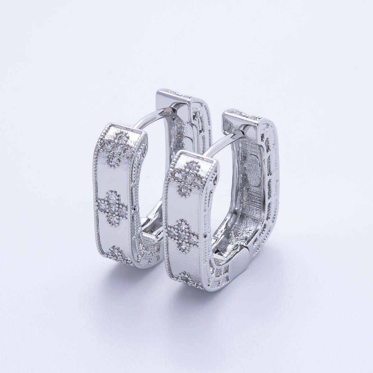 14K Gold Filled 19.5mm Flower CZ Square Hoop Earrings in Gold & Silver | Earr-00017 Earr-00018