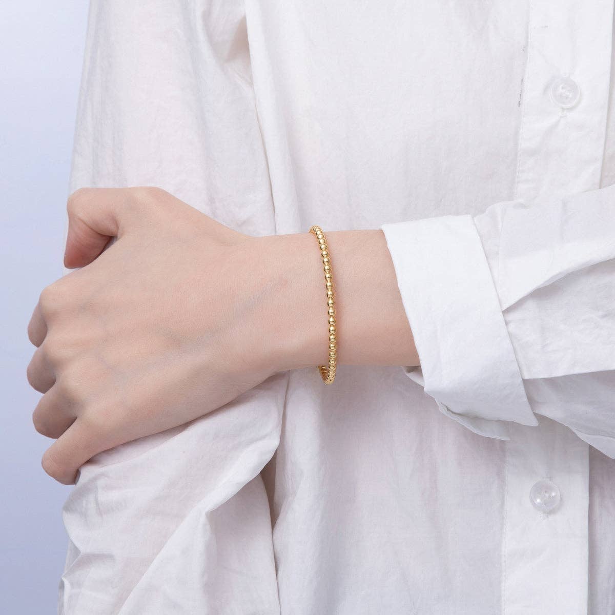 18K Gold Filled 3.5mm Round Beaded Bubble Cuff Bracelet | WA-3861