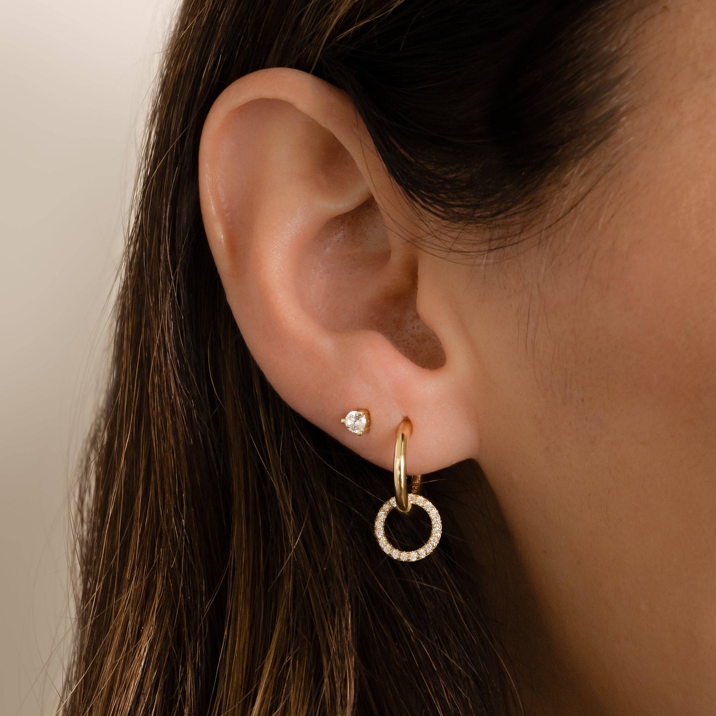 CZ Circle Charm Hoops