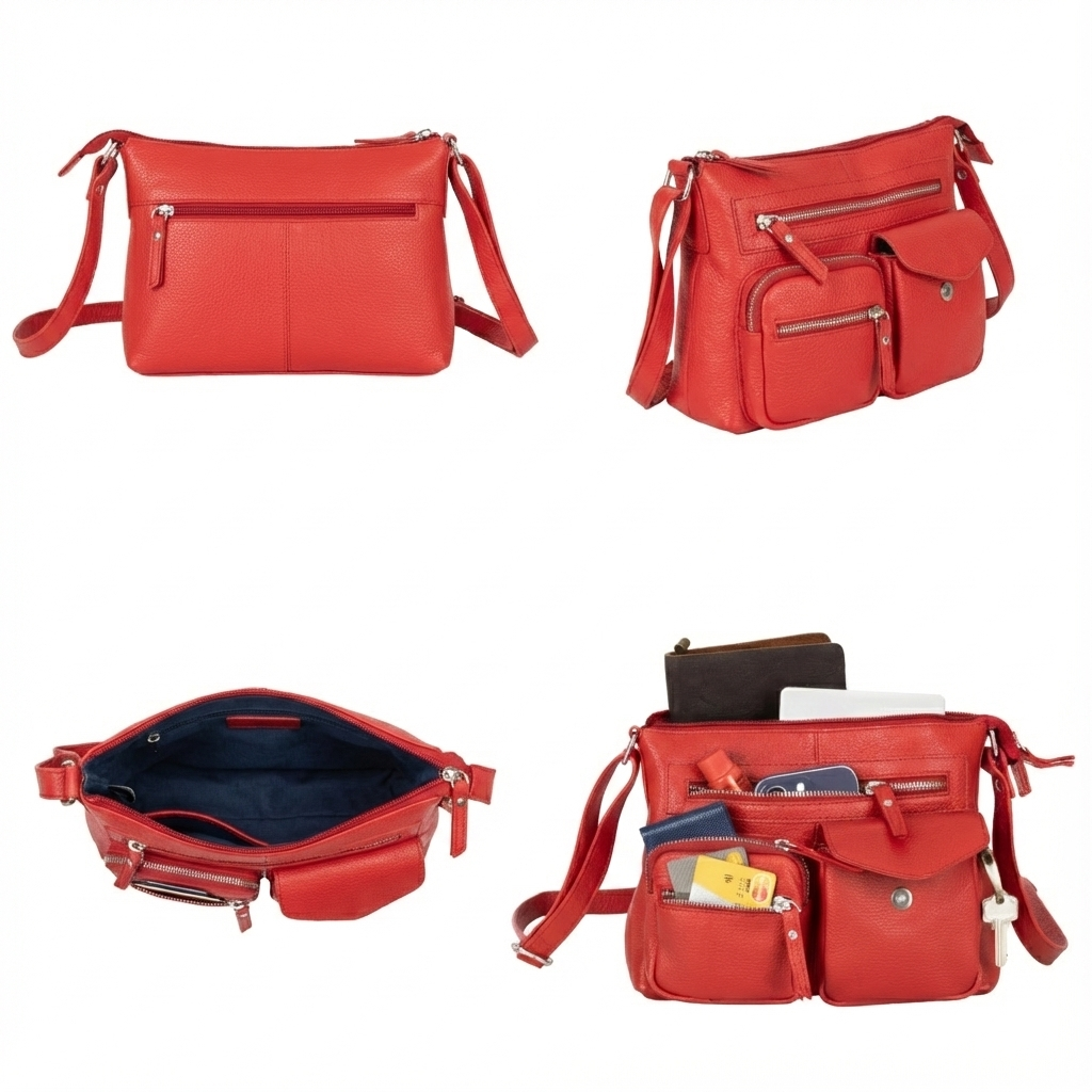 Mila Multi-Pocket Leather Crossbody Bag