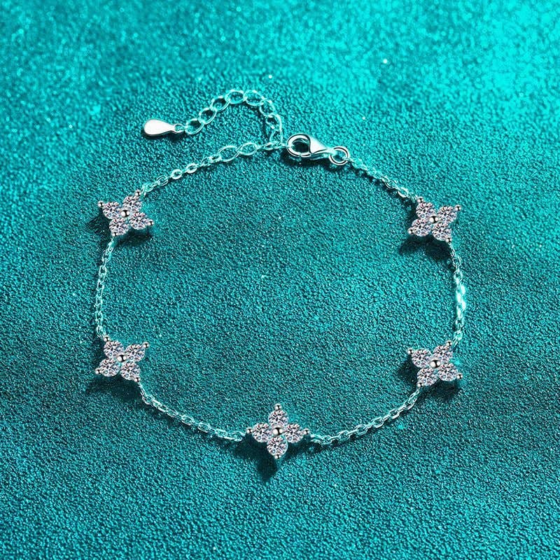 Moissanite Four Leaf Clover Bracelet in 925 Sterling Silver