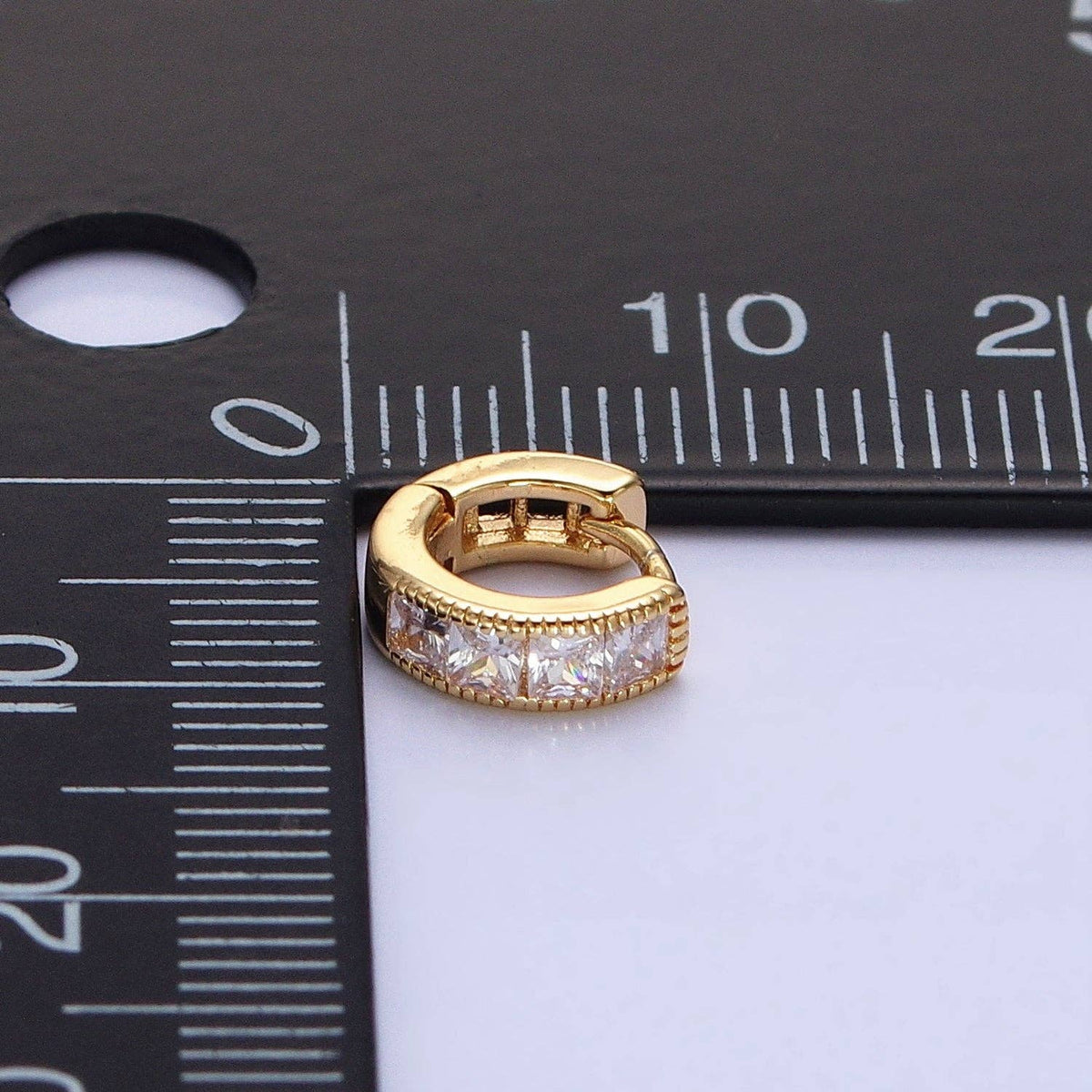 Gold Filled 9mm Clear Square CZ Cartilage Huggie Earrings