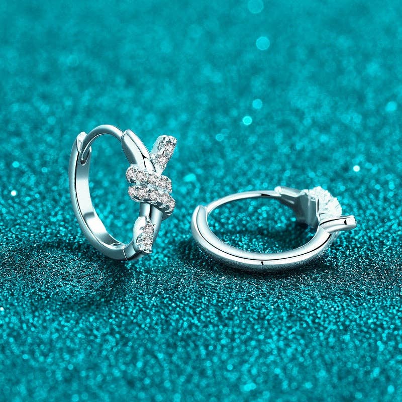 Moissanite Ribbon Knot Hoop Earrings in 925 Sterling Silver