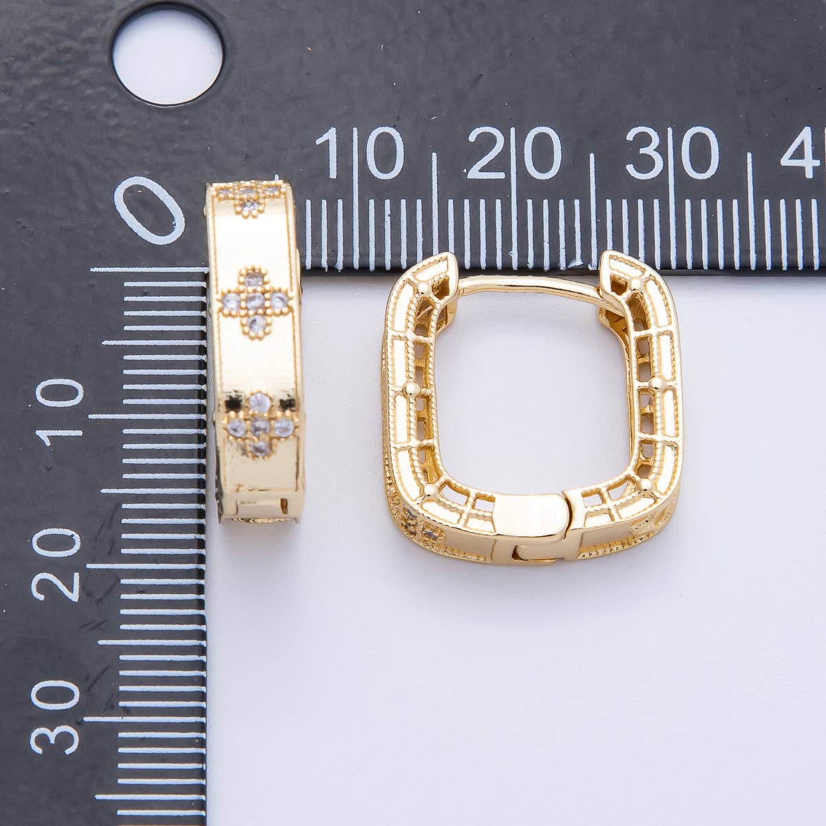 14K Gold Filled 19.5mm Flower CZ Square Hoop Earrings in Gold & Silver | Earr-00017 Earr-00018