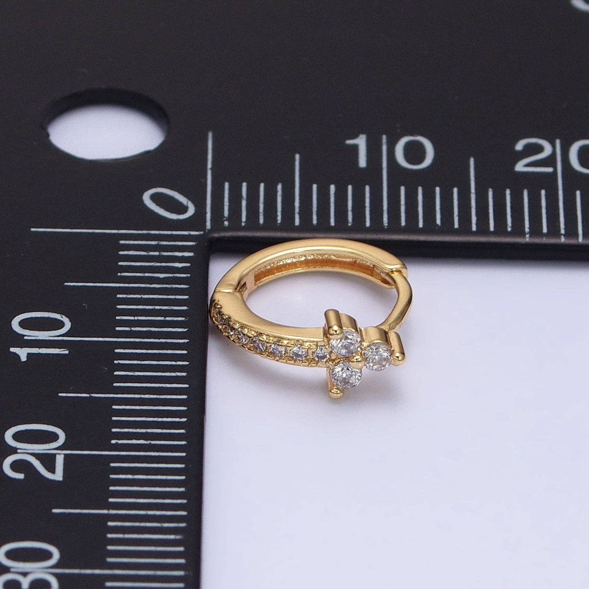 GoldFilled Clear CZ Lined Arrow Triple Flower Huggie Earring