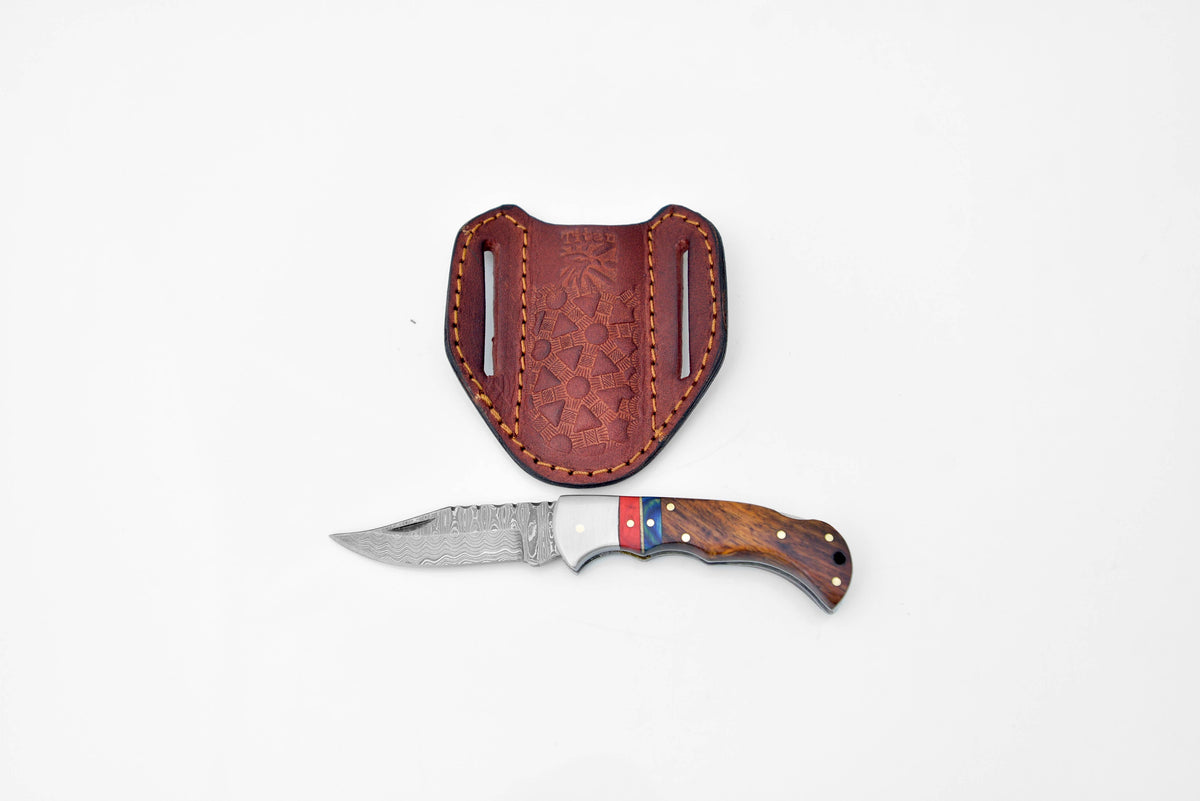 Damascus steel pocket knife Limited Run Walnut Wood