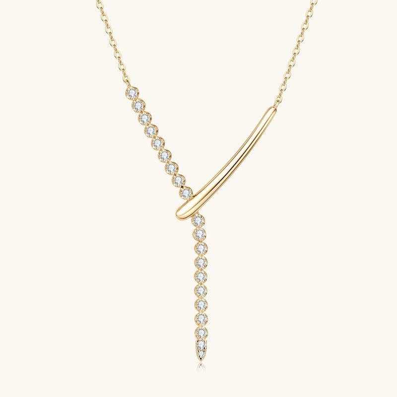 Asymmetric Moissanite Drop Y Necklace in 925 Sterling Silver