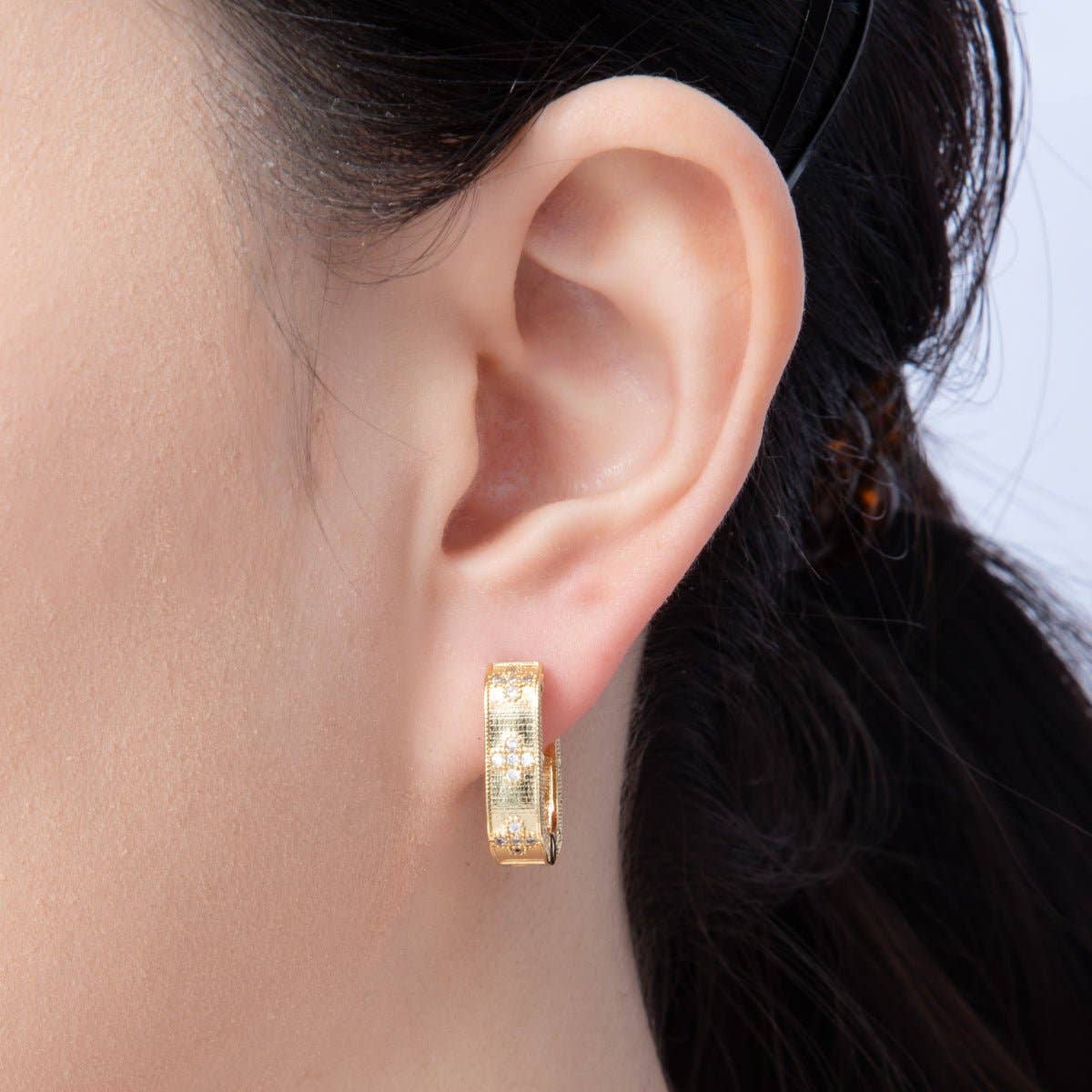 14K Gold Filled 19.5mm Flower CZ Square Hoop Earrings in Gold & Silver | Earr-00017 Earr-00018
