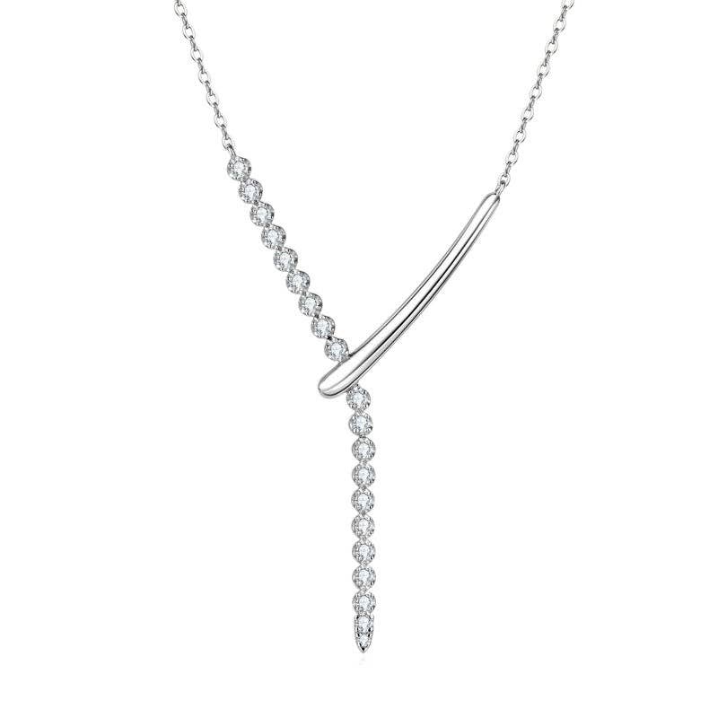 Asymmetric Moissanite Drop Y Necklace in 925 Sterling Silver
