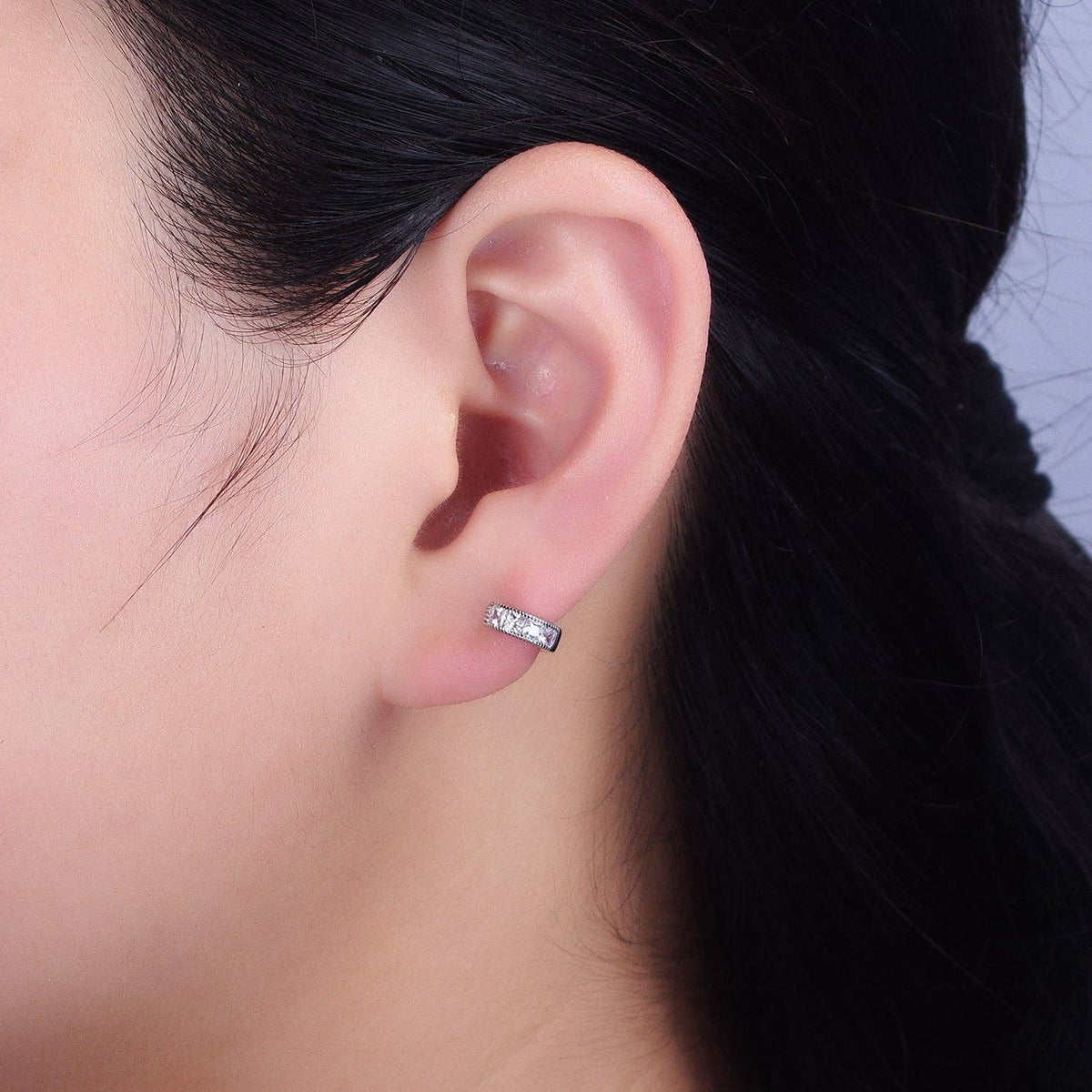 Gold Filled 9mm Clear Square CZ Cartilage Huggie Earrings