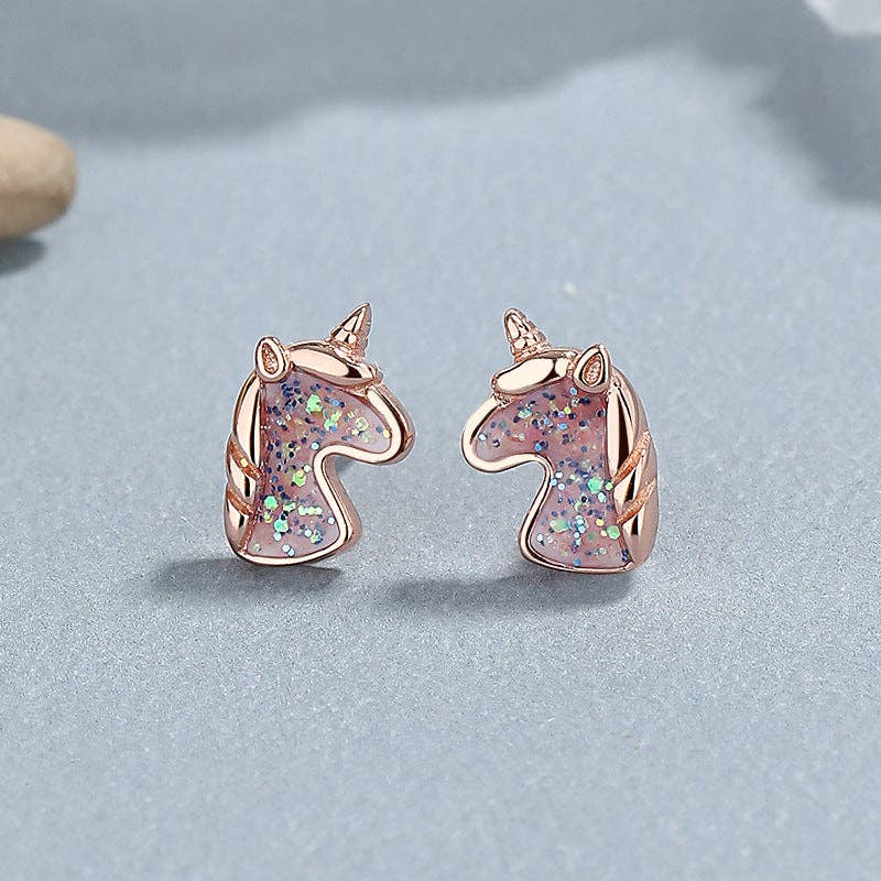 Cute Unicorn Tiny Stud Earrings in 925 Sterling Silver