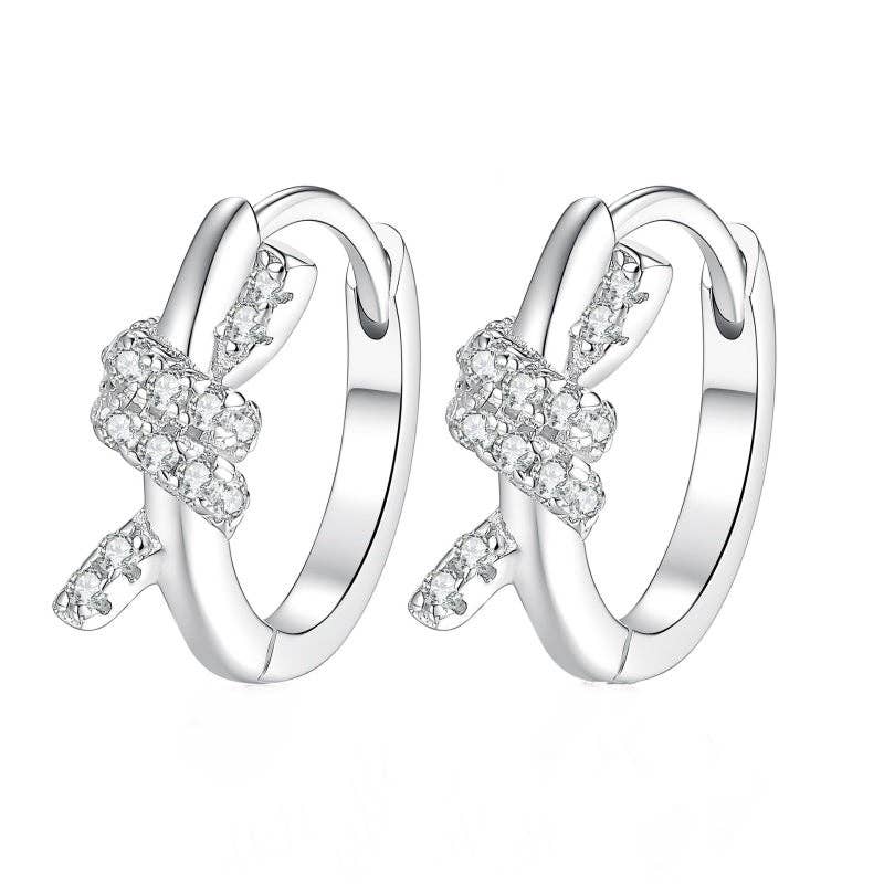 Moissanite Ribbon Knot Hoop Earrings in 925 Sterling Silver