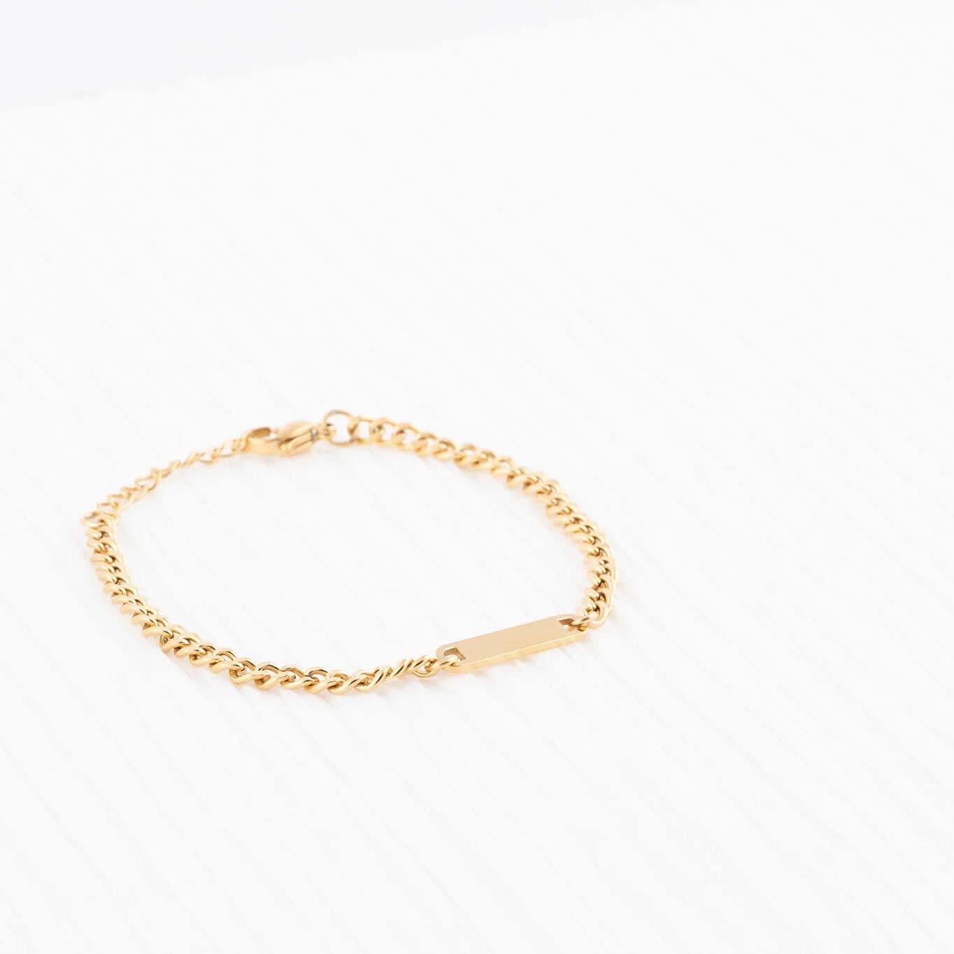 14K Gold Filled Plus™ Engravable Curb Chain Bar Bracelet