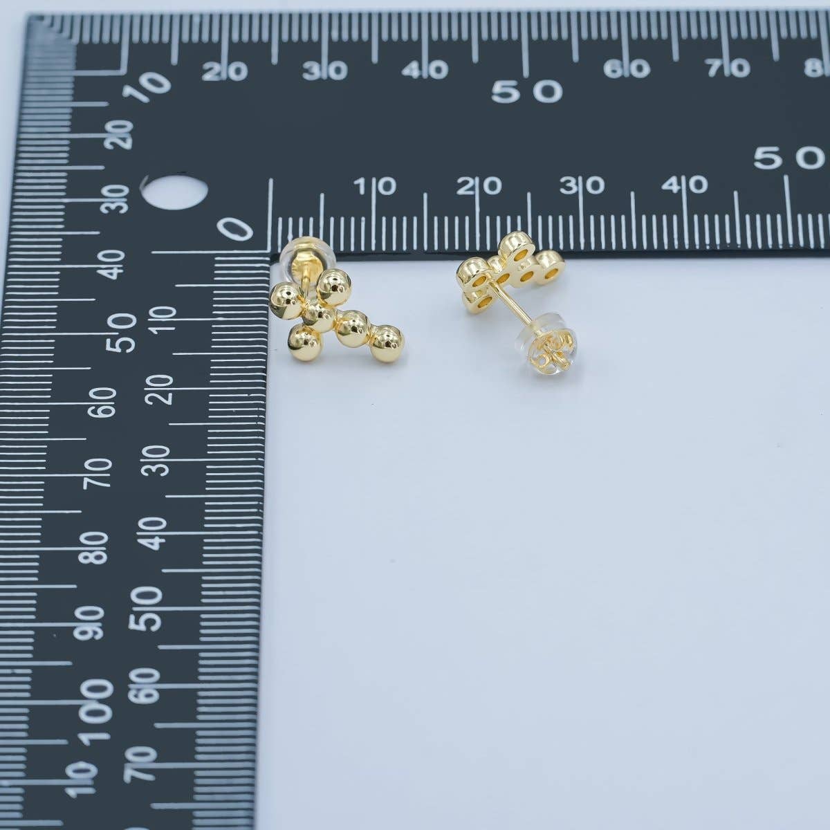 24K Gold Filled Beaded Bubble Cross Stud Earrings | AD828