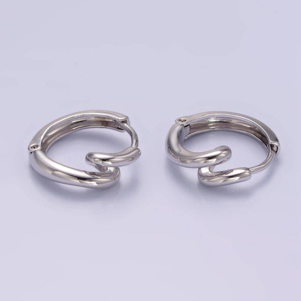 White Gold Filled 15mm Circling Band Minimalist Huggie Earrings | Q276