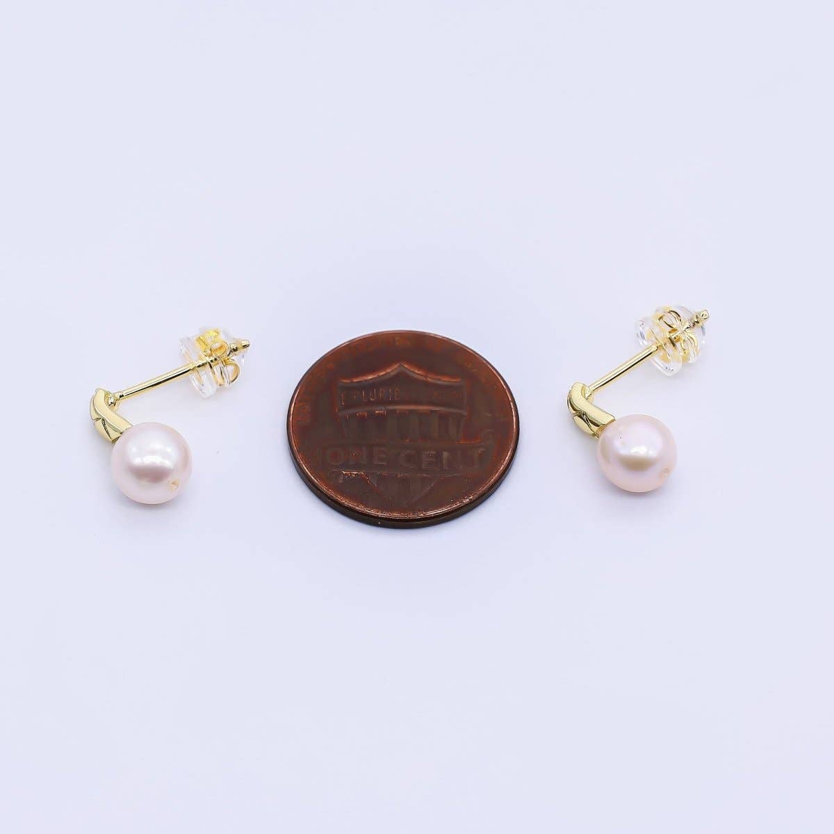 24K Gold Filled Freshwater Pearl Round Pipe Dainty Shaped Stud Earrings | Q-415