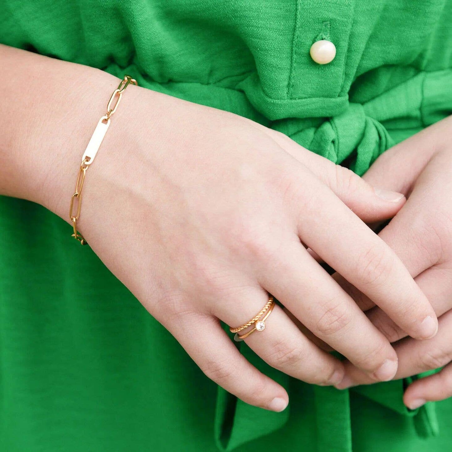 14K Gold Filled PLUS™ Engravable Paperclip Bar Bracelet