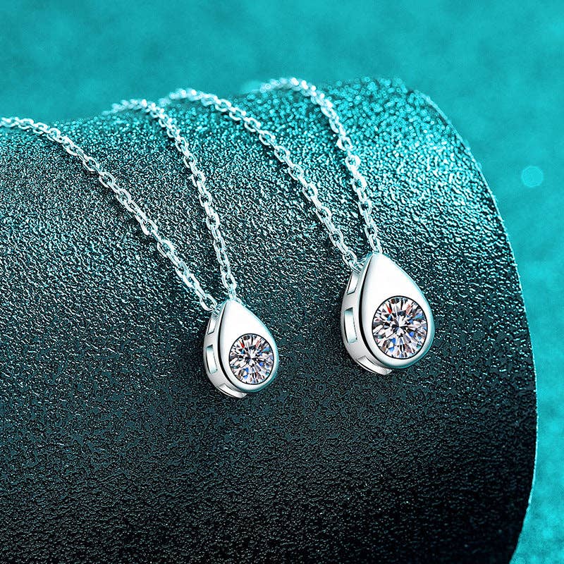 Teardrop Bezel Moissanite Necklace in 925 Sterling Silver