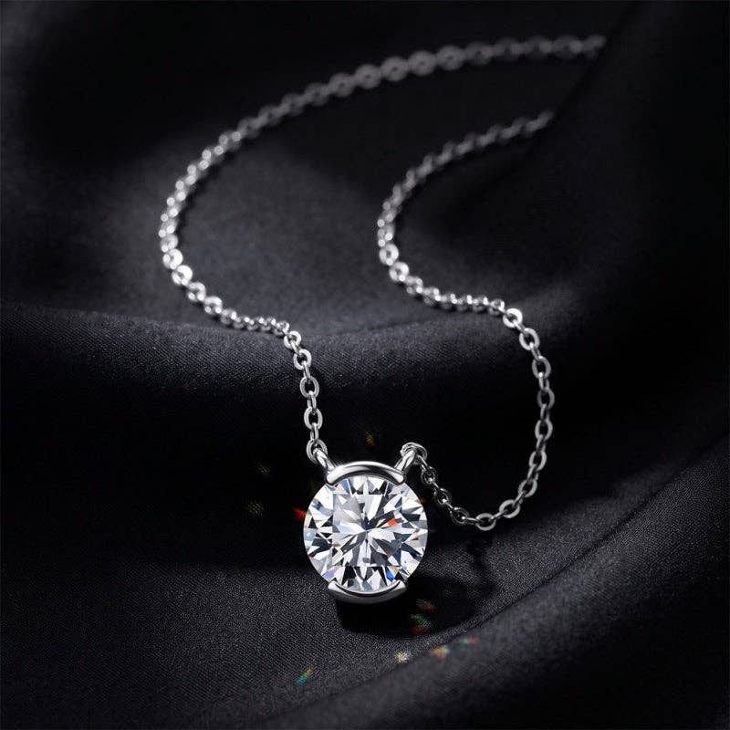 Round Moissanite Half-Bezel Necklace in 925 Sterling Silver